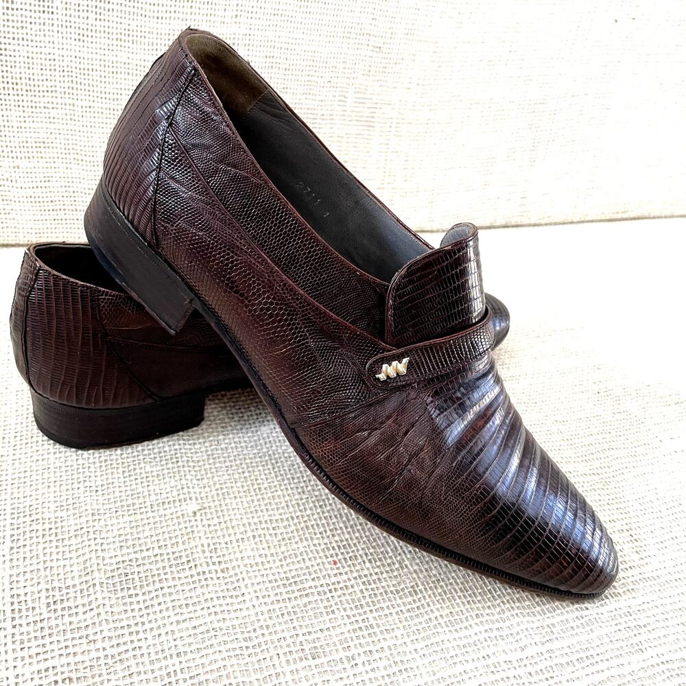 John Weitz Genuine Lizard Dress Loafers, Slip on, Pointed toe, Men's 9‎